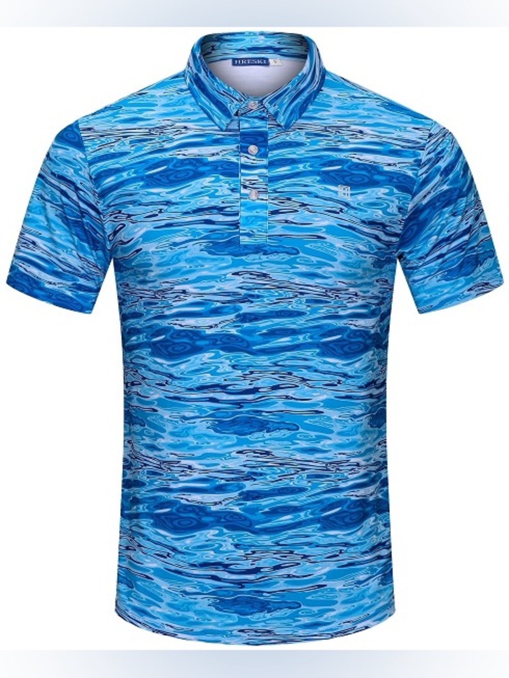 Hirsack Men's Blue Water Waves Print Golf Shirt